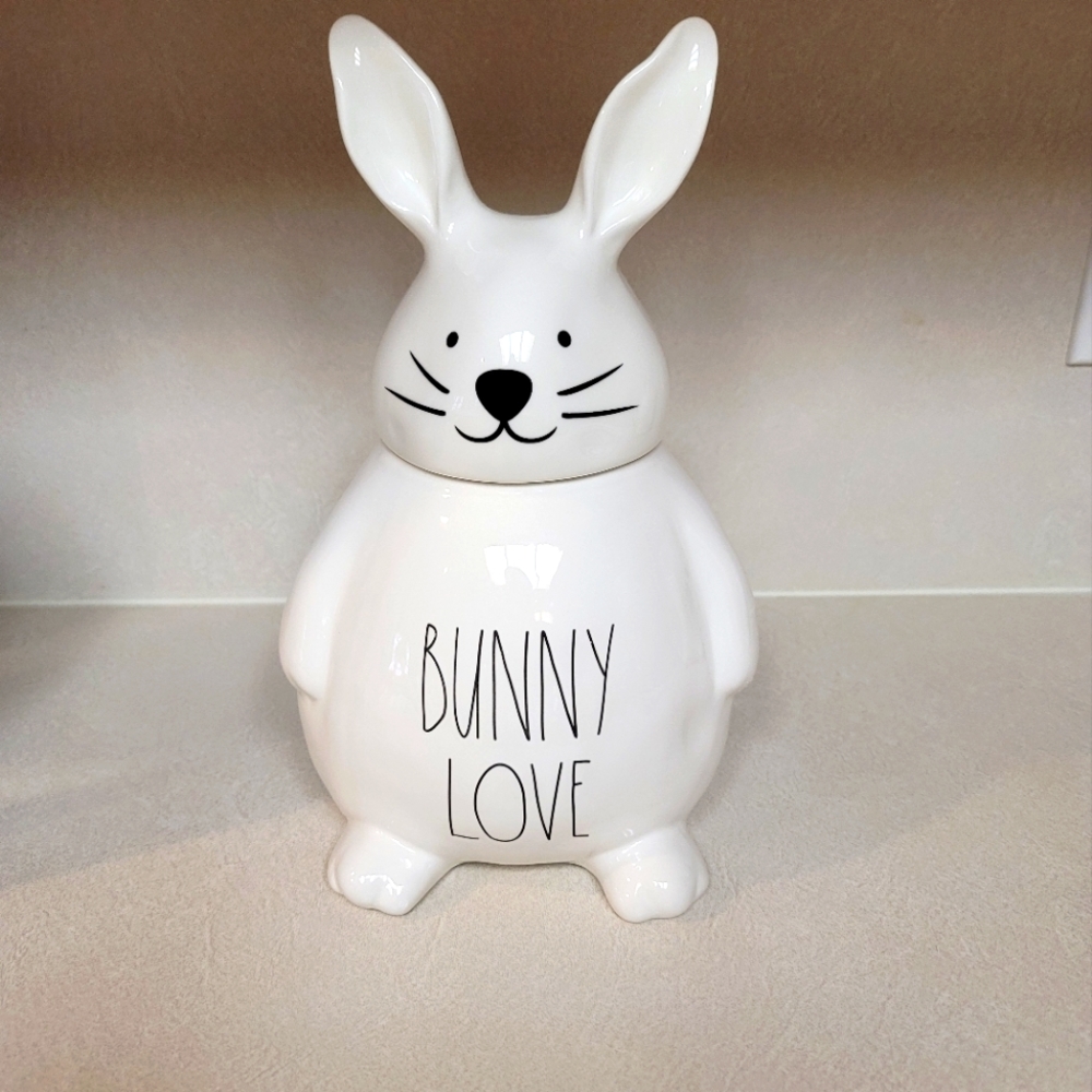 New Rae Dunn "Bunny Love" Large White Ceramic LL Spring Magenta